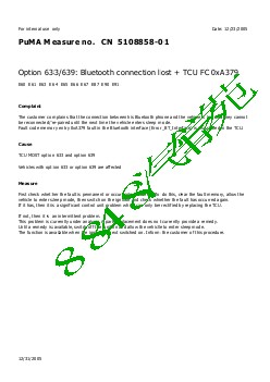 5108858-01 Option 633 639 Bluetooth connection lost TCU FC 0xA379