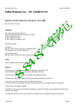 4283575-03 Various fault memory entries in the SBE