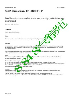 4836171-01Roof function centre off-load current too high, vehicle battery discharged