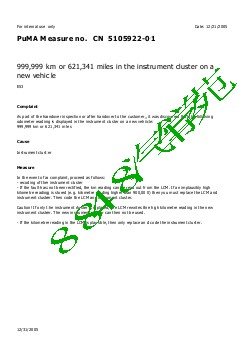 5105922-01 999,999 km or 621,341 miles in the instrument cluster on a new vehicle