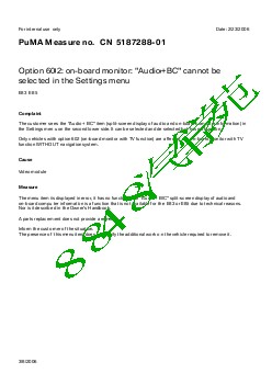 5187288-01 Option 602 on-board monitor Audio BC cannot be selected in the Settings menu