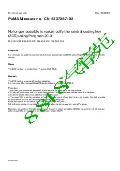 5237287-02 No longer possible to read modify the central coding key ZCS using Progman 200