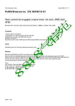 5064915-01 Gear cannot be engaged engine does not start SMG fault 4F6F