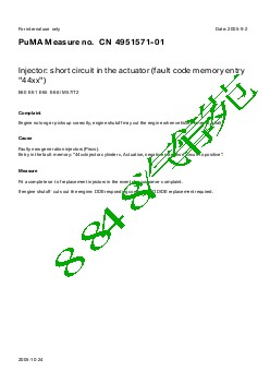 4951571-01Injector short circuit in the actuator fault code memory entr 44xx