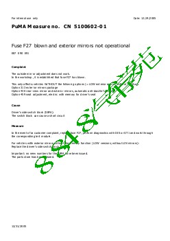 5100602-01 Fuse F27 blown and exterior mirrors not operational