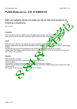 4730868-02 Manual tailgate does not open as far as the limit position in freezing conditions