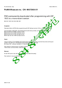 4957360-01 PDC permanently deactivated after programming with CIP 19.0 or a more recent version