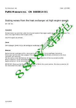 5085914-01 Sizzling noises from the heat exchanger at high engine speeds