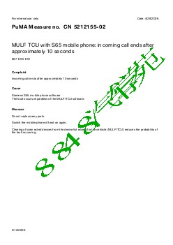 5212155-02 MULF TCU with S65 mobile phone incoming call ends after approximately 10 seconds