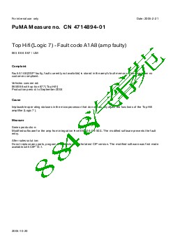 4714894-01Top Hifi (Logic 7) - Fault code A1A8 (amp faulty)