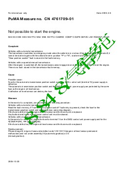 4761709-01Not possible to start the engine