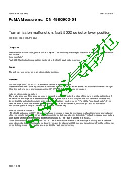 4980903-01 Transmission malfunction, fault 5002 selector lever position