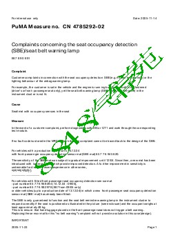 4785292-02 Complaints concerning the seat occupancy detection SBE seat belt warning lamp