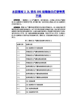 本田雅阁2.2L轿车SRS故障指示灯便常亮不熄