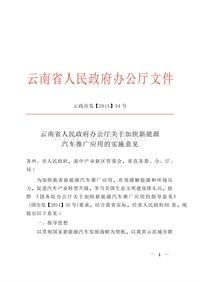 云南省人民政府办公厅关于加快新能源汽车推广应用的实施意见