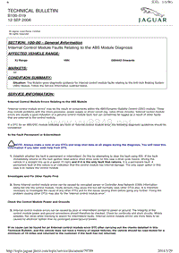 2012年捷豹XJ技术通讯 B100-019 - Internal Control Module Faults Relating to the ABS Module Diagnosis