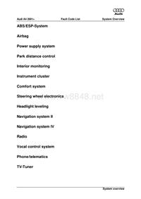 2001款奥迪A4维修手册_故障码