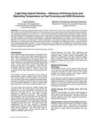 Light Duty Hybrid Vehicles - Influence of Driving Cycle and Operating Temperature on Fuel Economy and GHG Emissions